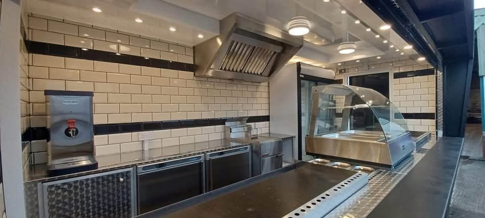 Commercial kitchen fit-out inside a D & B Solutions container kiosk